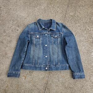 Vtg Y2k GAP Metallic Dark Wash Grunge Indie Denim Trucker Jacket L